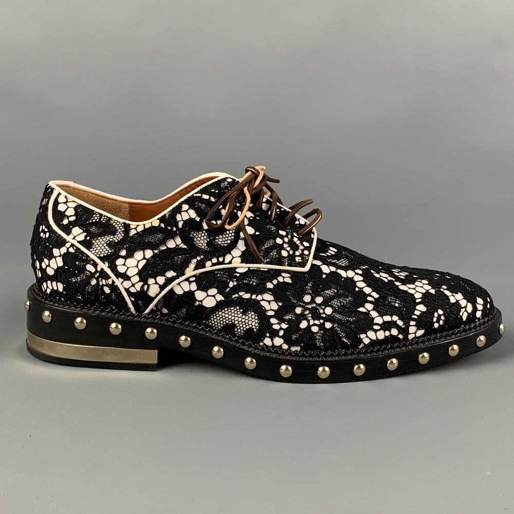 GIVENCHY Size 6.5 Black White Floral Lace Leather Shoes - Picture 1 of 7